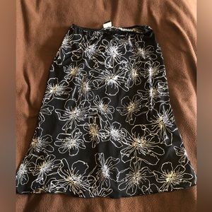black and white floral midi skirt